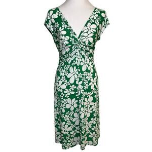 Y2K Babydoll Knot Front Midi Dress Green White Floral Size 10 Spring Office Work